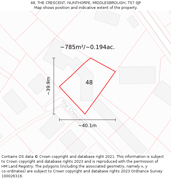 48, THE CRESCENT, NUNTHORPE, MIDDLESBROUGH, TS7 0JP: Plot and title map