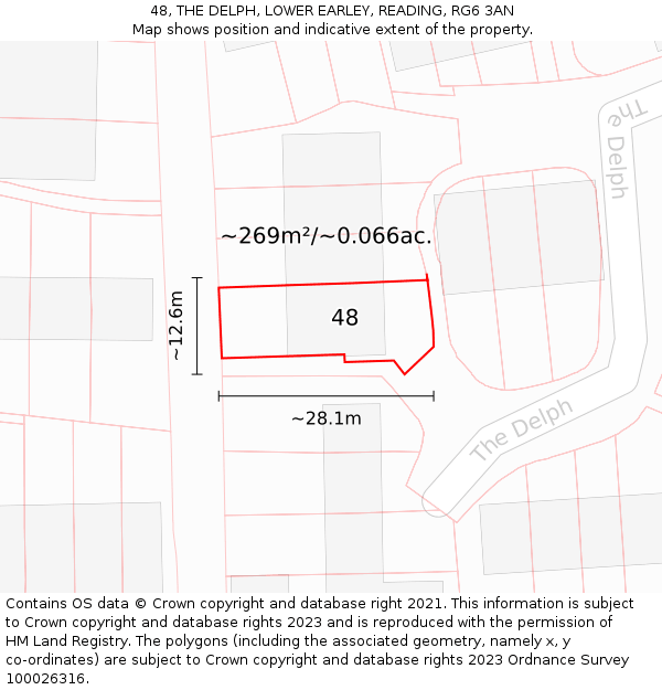 48, THE DELPH, LOWER EARLEY, READING, RG6 3AN: Plot and title map