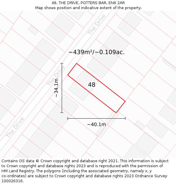 48, THE DRIVE, POTTERS BAR, EN6 2AR: Plot and title map