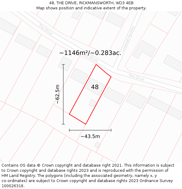 48, THE DRIVE, RICKMANSWORTH, WD3 4EB: Plot and title map