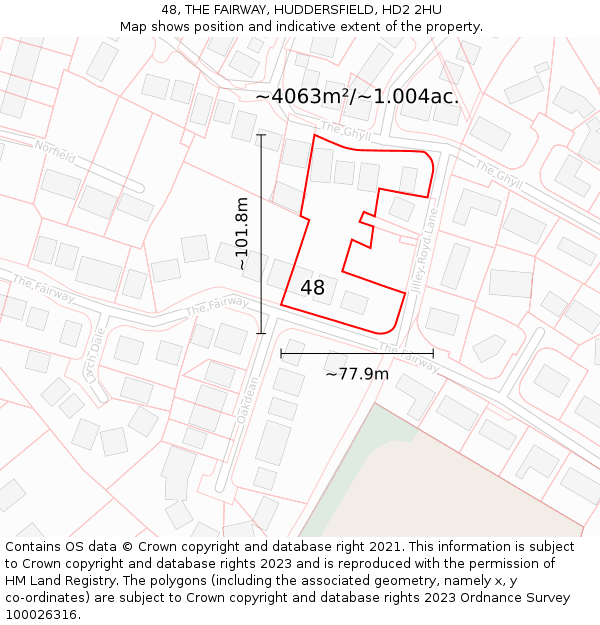 48, THE FAIRWAY, HUDDERSFIELD, HD2 2HU: Plot and title map