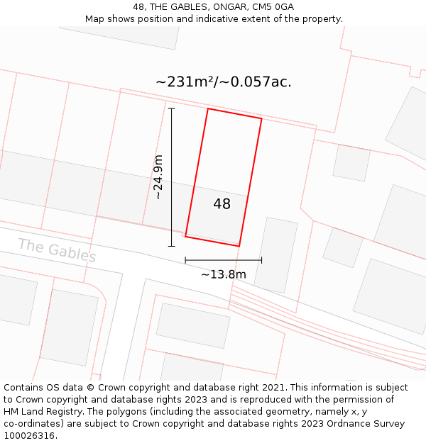48, THE GABLES, ONGAR, CM5 0GA: Plot and title map