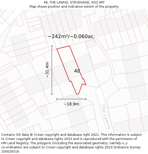 48, THE LAWNS, STEVENAGE, SG2 9RT: Plot and title map