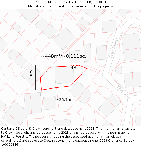 48, THE MEER, FLECKNEY, LEICESTER, LE8 8UN: Plot and title map