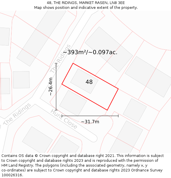 48, THE RIDINGS, MARKET RASEN, LN8 3EE: Plot and title map