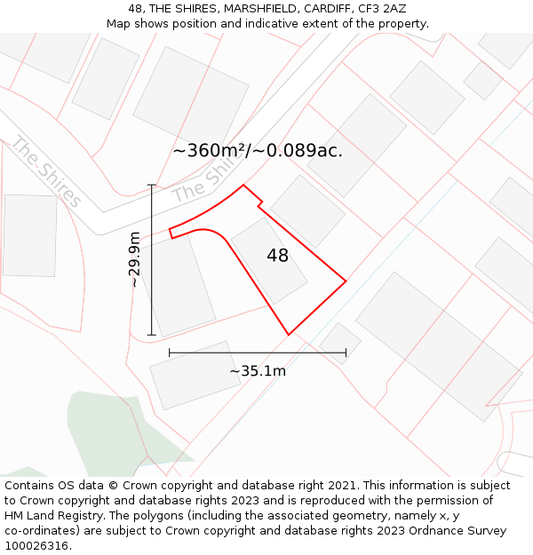 48, THE SHIRES, MARSHFIELD, CARDIFF, CF3 2AZ: Plot and title map