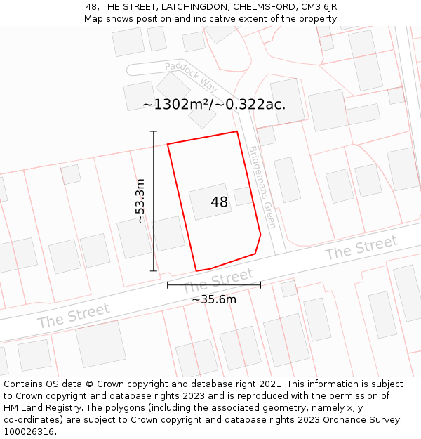 48, THE STREET, LATCHINGDON, CHELMSFORD, CM3 6JR: Plot and title map