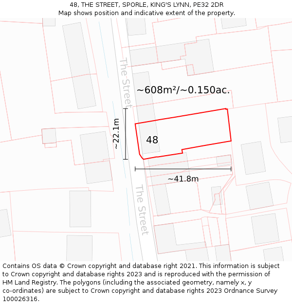 48, THE STREET, SPORLE, KING'S LYNN, PE32 2DR: Plot and title map