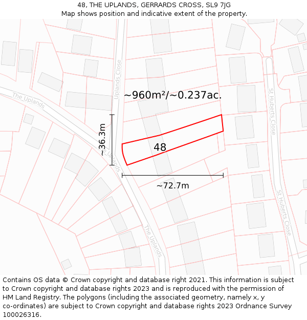 48, THE UPLANDS, GERRARDS CROSS, SL9 7JG: Plot and title map