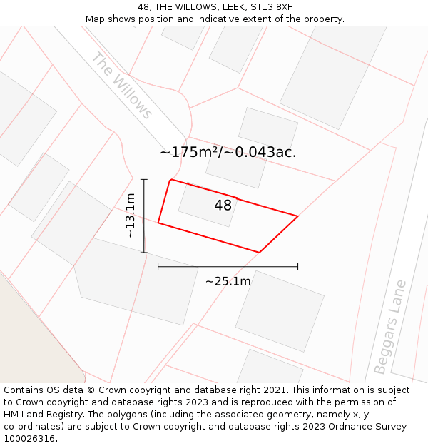 48, THE WILLOWS, LEEK, ST13 8XF: Plot and title map