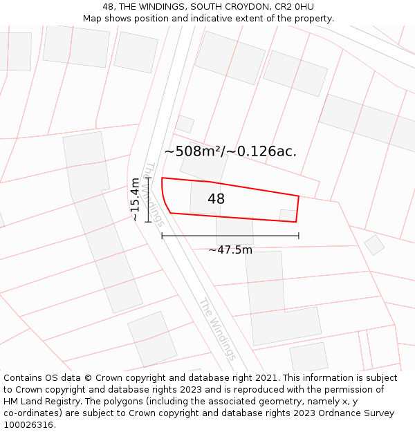 48, THE WINDINGS, SOUTH CROYDON, CR2 0HU: Plot and title map