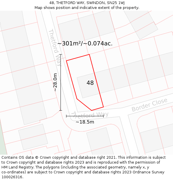 48, THETFORD WAY, SWINDON, SN25 1WJ: Plot and title map