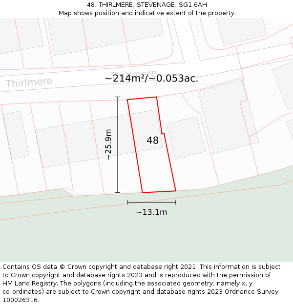 48, THIRLMERE, STEVENAGE, SG1 6AH: Plot and title map