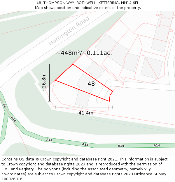 48, THOMPSON WAY, ROTHWELL, KETTERING, NN14 6FL: Plot and title map