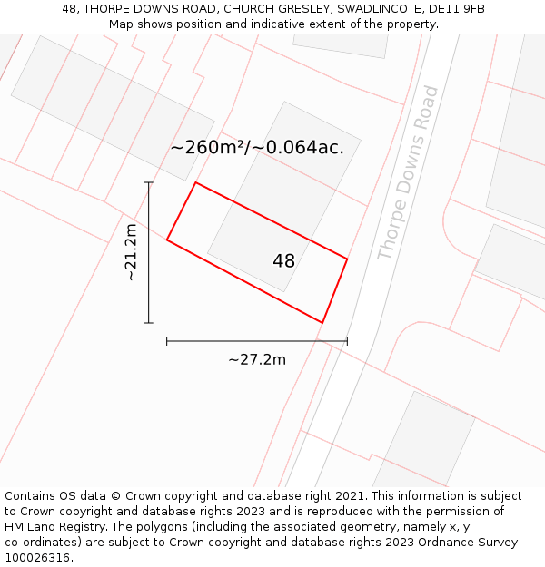 48, THORPE DOWNS ROAD, CHURCH GRESLEY, SWADLINCOTE, DE11 9FB: Plot and title map