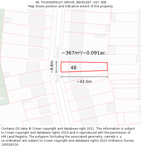 48, THUNDERSLEY GROVE, BENFLEET, SS7 3EB: Plot and title map