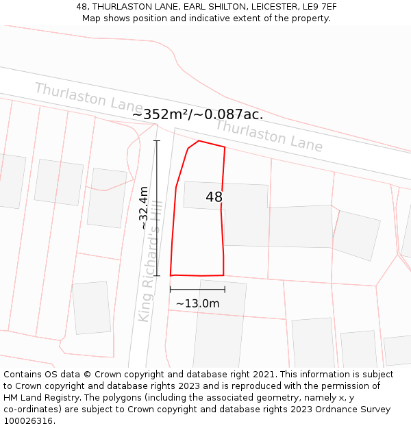48, THURLASTON LANE, EARL SHILTON, LEICESTER, LE9 7EF: Plot and title map