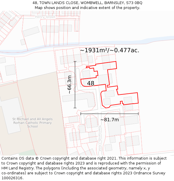 48, TOWN LANDS CLOSE, WOMBWELL, BARNSLEY, S73 0BQ: Plot and title map