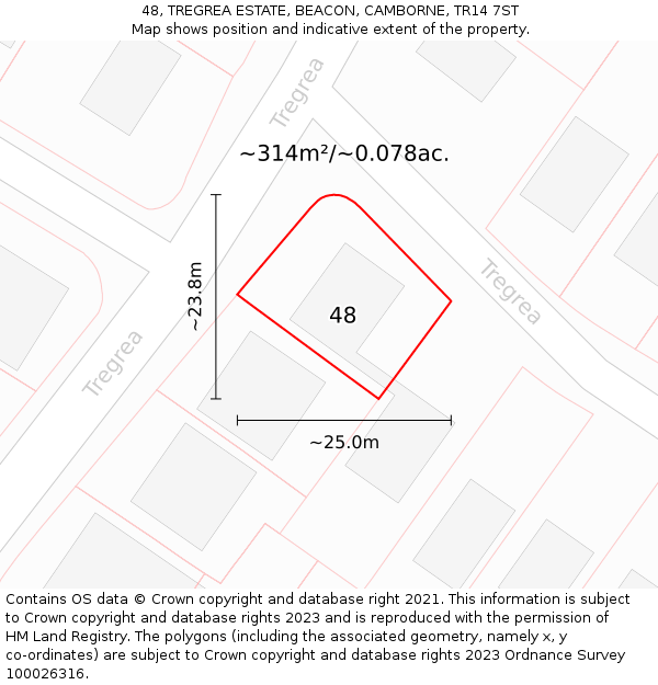48, TREGREA ESTATE, BEACON, CAMBORNE, TR14 7ST: Plot and title map