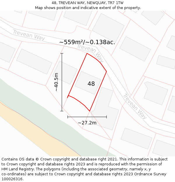 48, TREVEAN WAY, NEWQUAY, TR7 1TW: Plot and title map