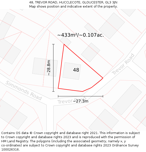 48, TREVOR ROAD, HUCCLECOTE, GLOUCESTER, GL3 3JN: Plot and title map