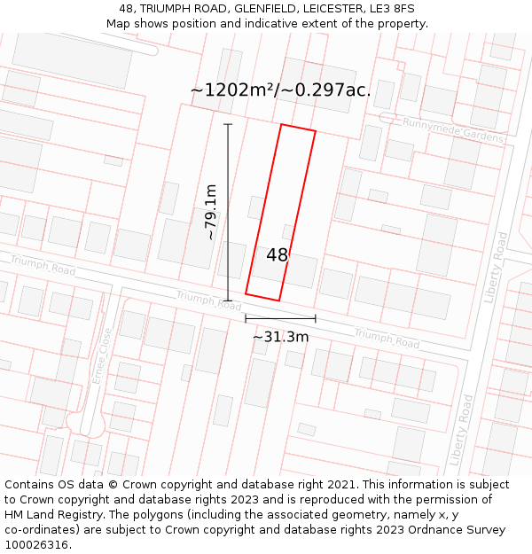 48, TRIUMPH ROAD, GLENFIELD, LEICESTER, LE3 8FS: Plot and title map