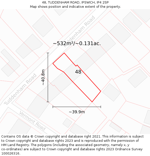 48, TUDDENHAM ROAD, IPSWICH, IP4 2SP: Plot and title map