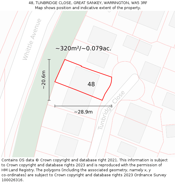 48, TUNBRIDGE CLOSE, GREAT SANKEY, WARRINGTON, WA5 3RF: Plot and title map