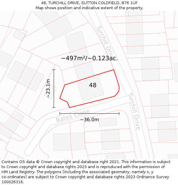 48, TURCHILL DRIVE, SUTTON COLDFIELD, B76 1UF: Plot and title map