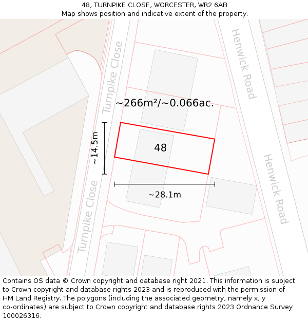 48, TURNPIKE CLOSE, WORCESTER, WR2 6AB: Plot and title map