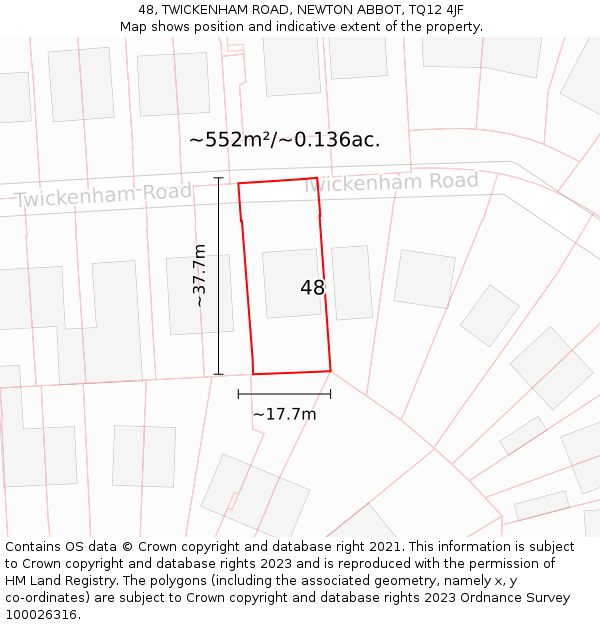 48, TWICKENHAM ROAD, NEWTON ABBOT, TQ12 4JF: Plot and title map