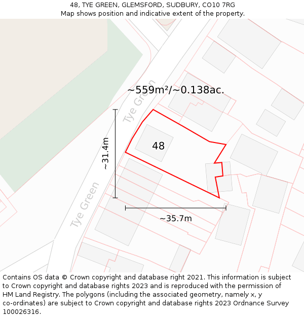 48, TYE GREEN, GLEMSFORD, SUDBURY, CO10 7RG: Plot and title map