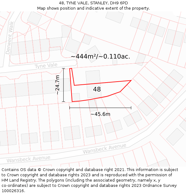 48, TYNE VALE, STANLEY, DH9 6PD: Plot and title map