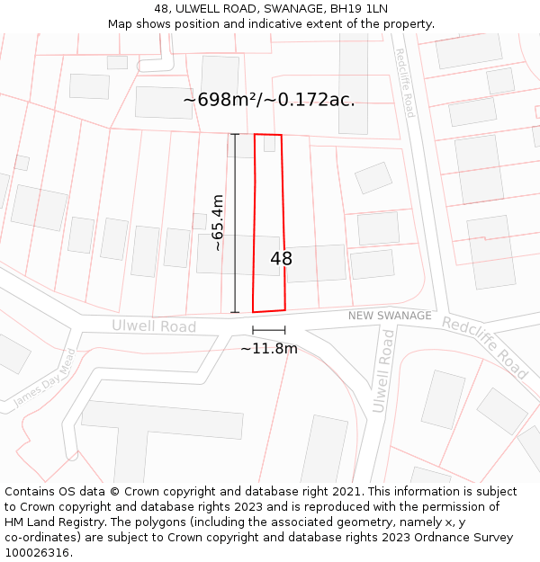 48, ULWELL ROAD, SWANAGE, BH19 1LN: Plot and title map
