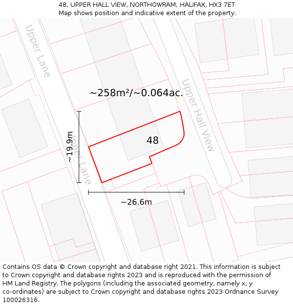 48, UPPER HALL VIEW, NORTHOWRAM, HALIFAX, HX3 7ET: Plot and title map