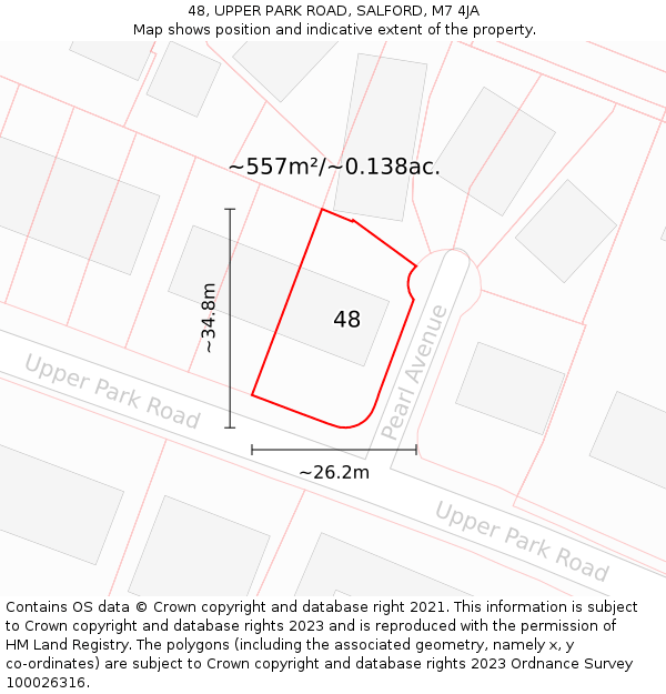 48, UPPER PARK ROAD, SALFORD, M7 4JA: Plot and title map