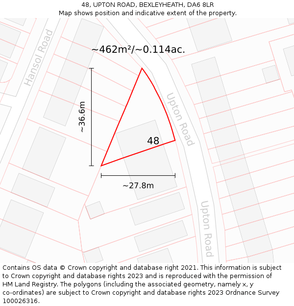 48, UPTON ROAD, BEXLEYHEATH, DA6 8LR: Plot and title map