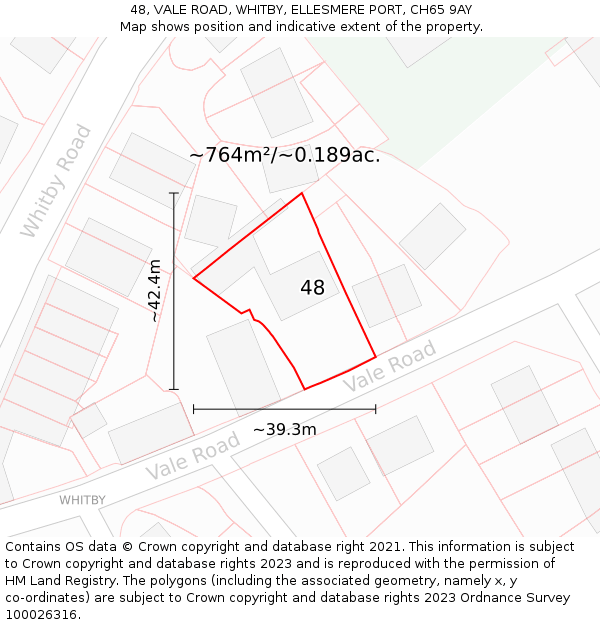 48, VALE ROAD, WHITBY, ELLESMERE PORT, CH65 9AY: Plot and title map