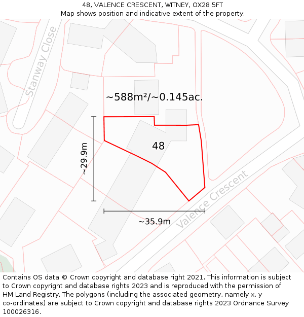 48, VALENCE CRESCENT, WITNEY, OX28 5FT: Plot and title map