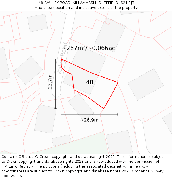 48, VALLEY ROAD, KILLAMARSH, SHEFFIELD, S21 1JB: Plot and title map