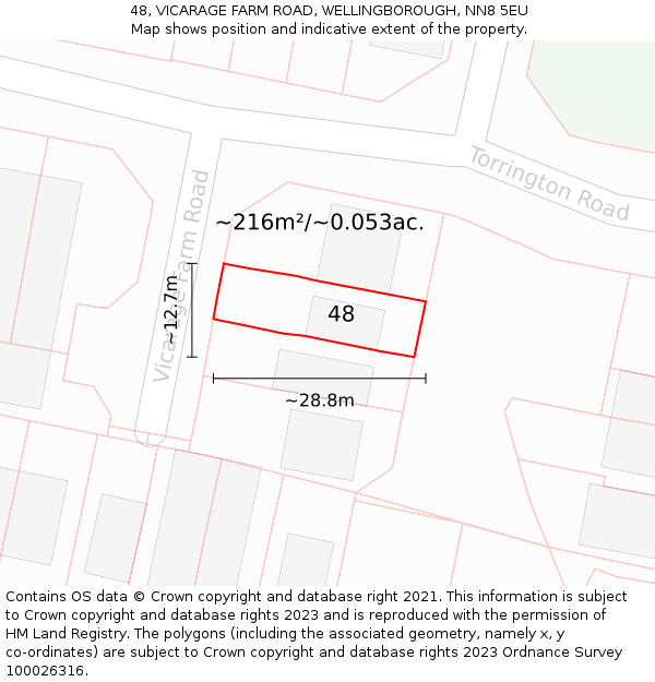 48, VICARAGE FARM ROAD, WELLINGBOROUGH, NN8 5EU: Plot and title map