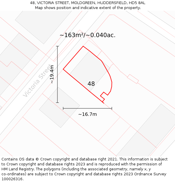 48, VICTORIA STREET, MOLDGREEN, HUDDERSFIELD, HD5 8AL: Plot and title map
