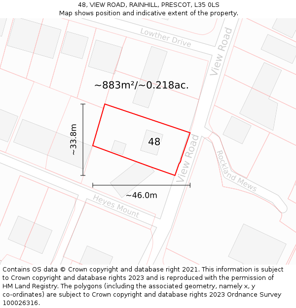 48, VIEW ROAD, RAINHILL, PRESCOT, L35 0LS: Plot and title map