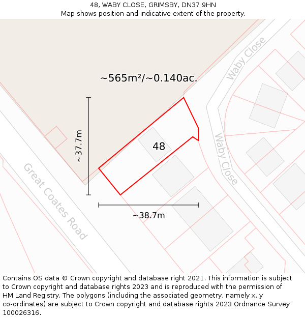 48, WABY CLOSE, GRIMSBY, DN37 9HN: Plot and title map