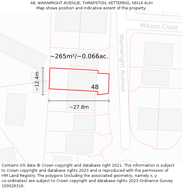 48, WAINWRIGHT AVENUE, THRAPSTON, KETTERING, NN14 4UH: Plot and title map