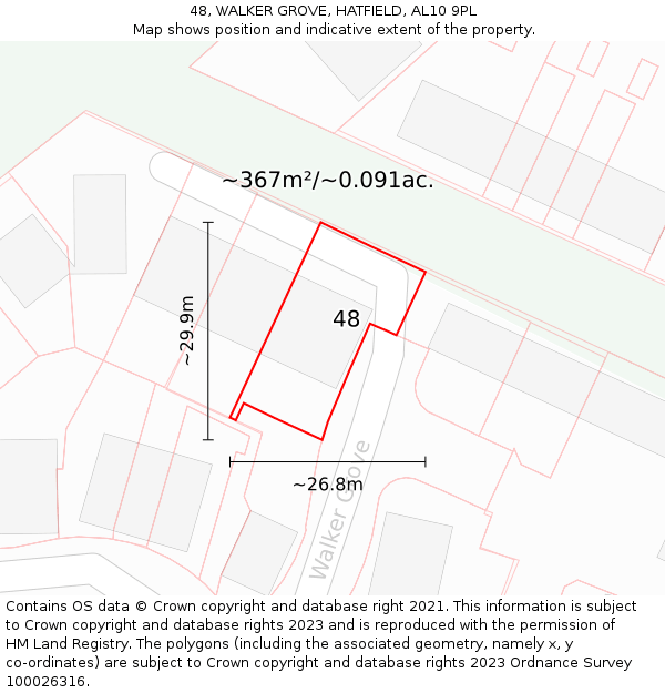 48, WALKER GROVE, HATFIELD, AL10 9PL: Plot and title map