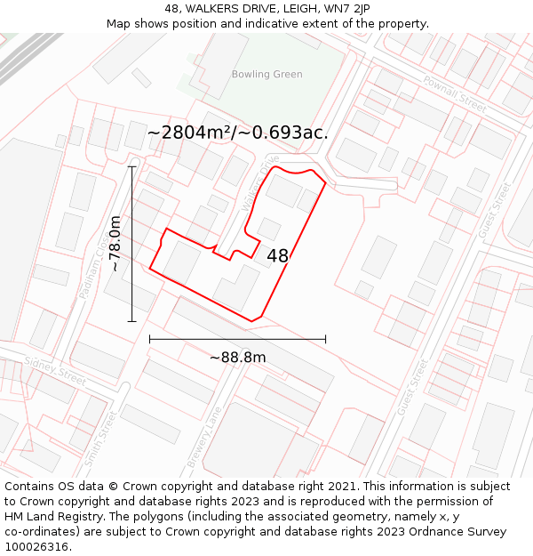 48, WALKERS DRIVE, LEIGH, WN7 2JP: Plot and title map
