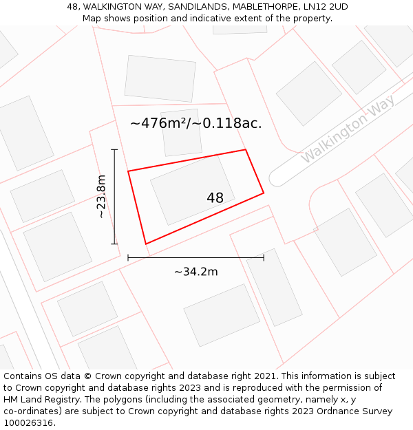 48, WALKINGTON WAY, SANDILANDS, MABLETHORPE, LN12 2UD: Plot and title map