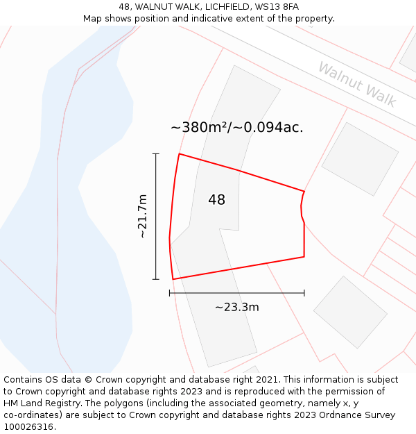 48, WALNUT WALK, LICHFIELD, WS13 8FA: Plot and title map
