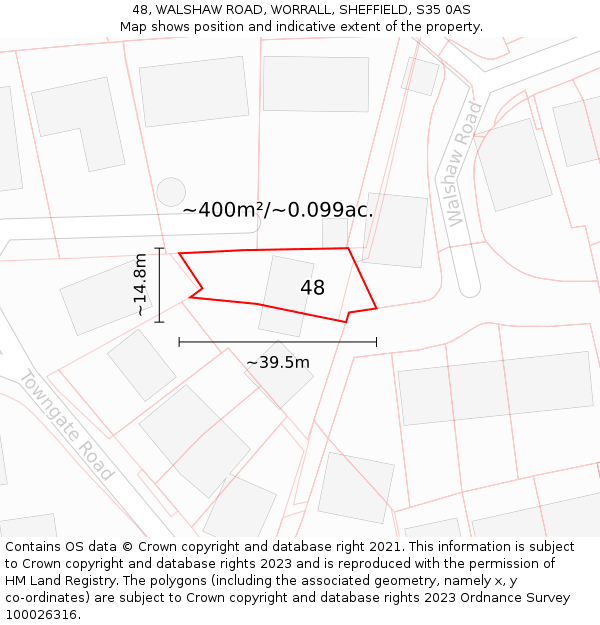 48, WALSHAW ROAD, WORRALL, SHEFFIELD, S35 0AS: Plot and title map